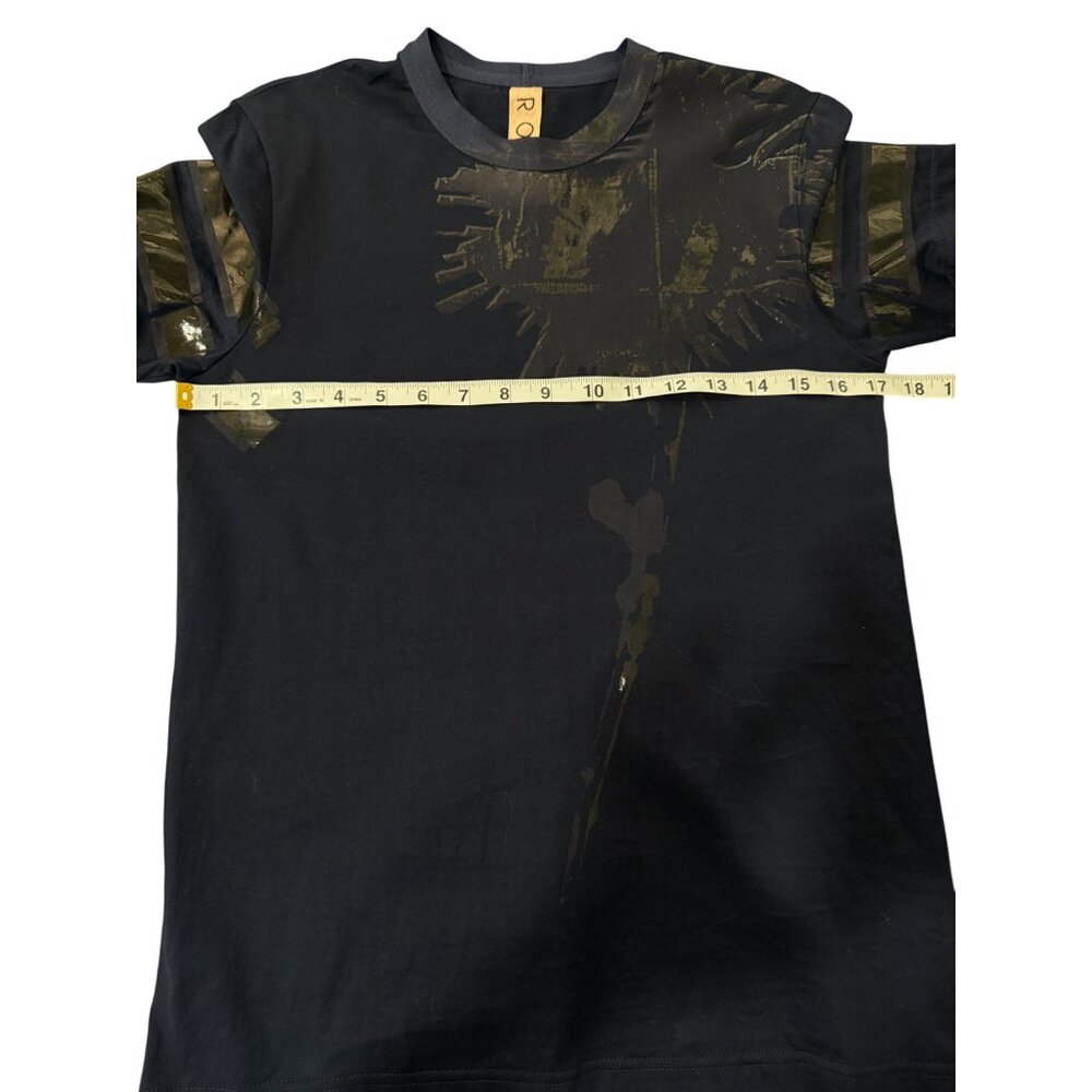 Rohka Womens Size S Short Sleeve Top Navy Blue T-Shirt Metallic Print Cotton - Picture 5 of 8